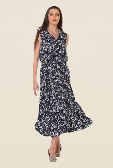 Kaaryah Indigo Floral Relaxed Fit Dress Kaaryah Indigo Floral Relaxed Fit Dress