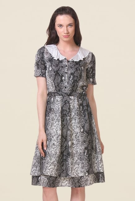 Kaaryah Black & Grey Animal Print Dress Kaaryah Black & Grey Animal Print Dress