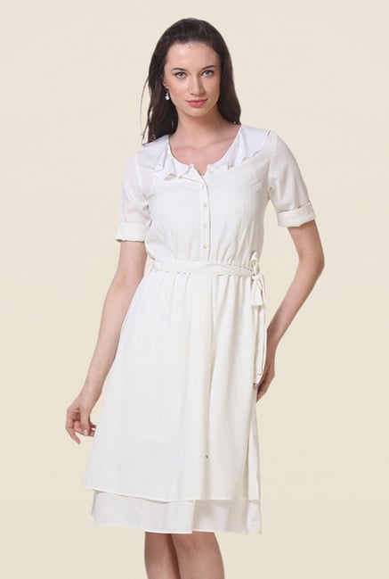 Kaaryah Off White Solid Dress Kaaryah Off White Solid Dress