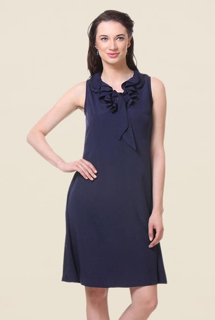 Kaaryah Navy Solid Relaxed Fit Dress Kaaryah Navy Solid Relaxed Fit Dress