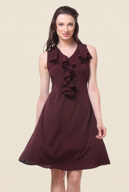 Kaaryah Wine Solid Cowl Neck Dress Kaaryah Wine Solid Cowl Neck Dress