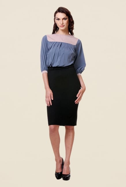 Kaaryah Blue & Black Solid Dress Kaaryah Blue & Black Solid Dress