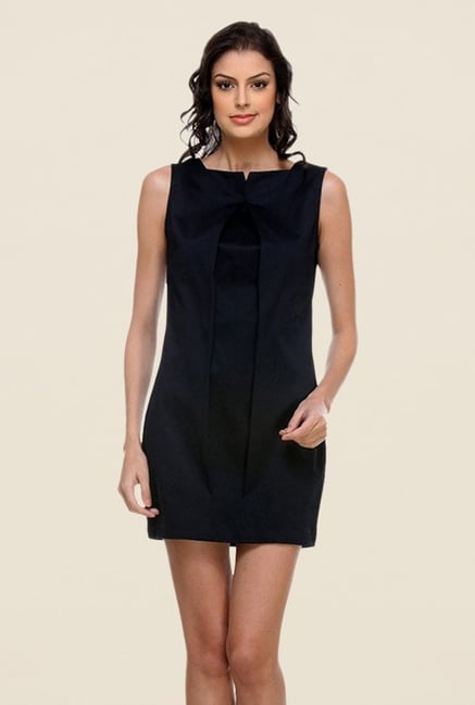 Kaaryah Navy Solid Round Neck Dress Kaaryah Navy Solid Round Neck Dress