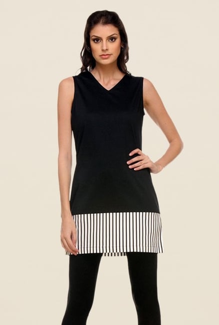 Kaaryah Black Solid V Neck Dress Kaaryah Black Solid V Neck Dress