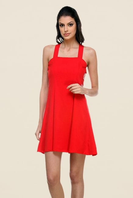 Kaaryah Red Solid Square Neck Dress Kaaryah Red Solid Square Neck Dress