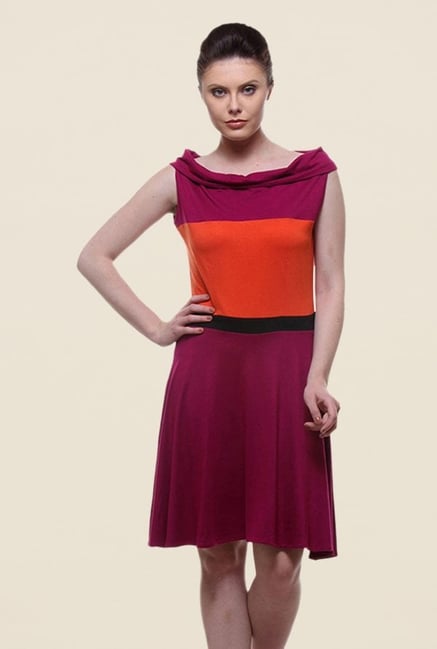 Kaaryah Magenta & Orange Solid Dress Kaaryah Magenta & Orange Solid Dress