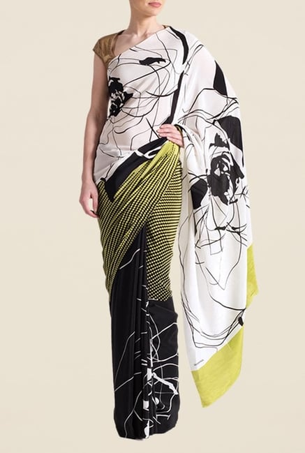 Satya Paul Lime & Black Super Georgette Saree Satya Paul Lime & Black Super Georgette Saree