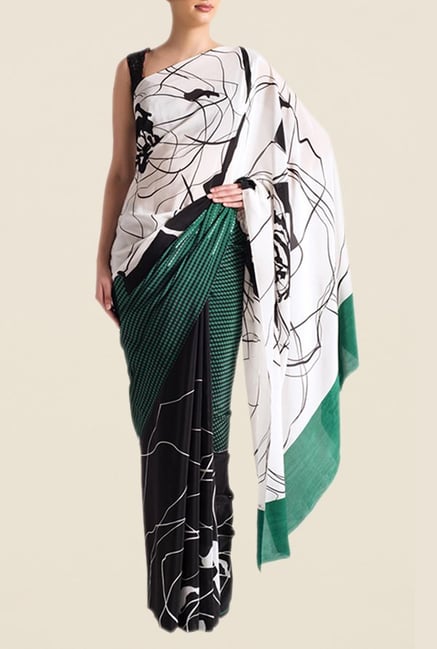 Satya Paul Green & Black Crepe Saree Satya Paul Green & Black Crepe Saree