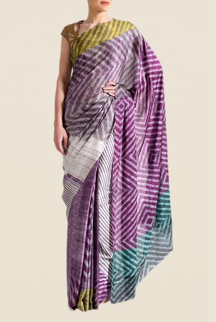 Satya Paul Purple Crepe Saree Satya Paul Purple Crepe Saree