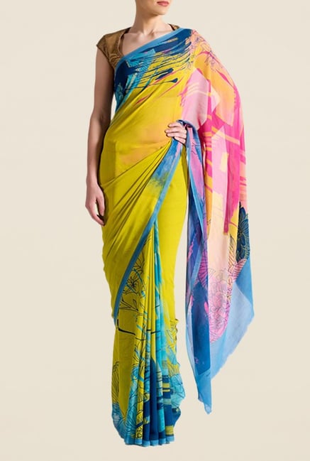 Satya Paul Olive Crepe Saree Satya Paul Olive Crepe Saree