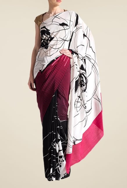 Satya Paul Pink & Black Super Georgette Saree Satya Paul Pink & Black Super Georgette Saree
