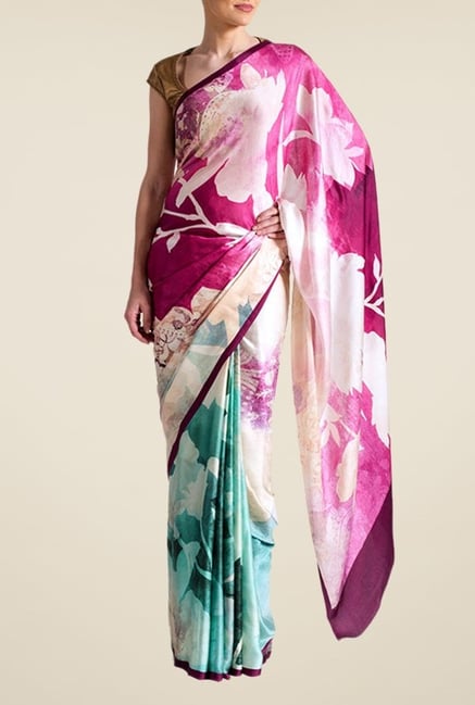 Satya Paul Pink & Green Georgette Saree Satya Paul Pink & Green Georgette Saree
