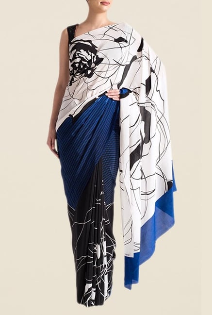 Satya Paul Blue & Black Super Georgette Saree Satya Paul Blue & Black Super Georgette Saree
