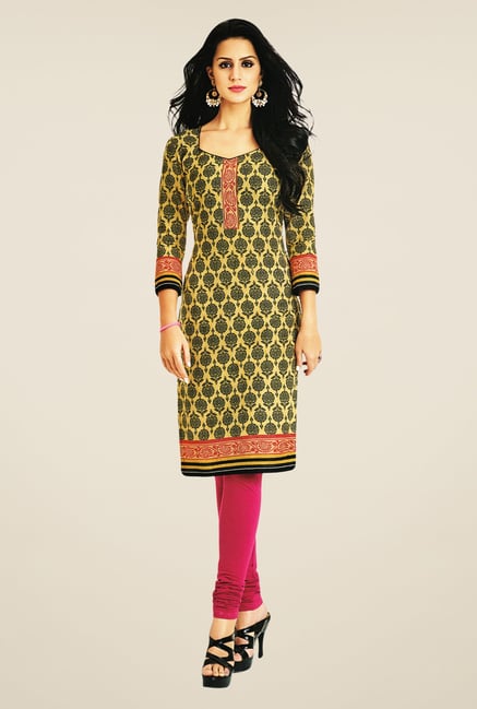 Salwar Studio Beige & Black Floral Print Unstitched Kurti Salwar Studio Beige & Black Floral Print Unstitched Kurti