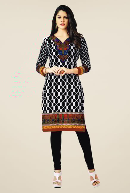 Salwar Studio Black & White Cotton Printed Unstitched Kurti Salwar Studio Black & White Cotton Printed Unstitched Kurti