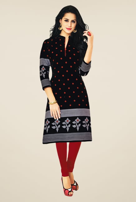 Salwar Studio Black Cotton Polka Dots Unstitched Kurti Salwar Studio Black Cotton Polka Dots Unstitched Kurti