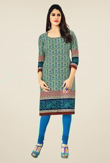 Salwar Studio Grey & Blue Floral Print Unstitched Kurti Salwar Studio Grey & Blue Floral Print Unstitched Kurti