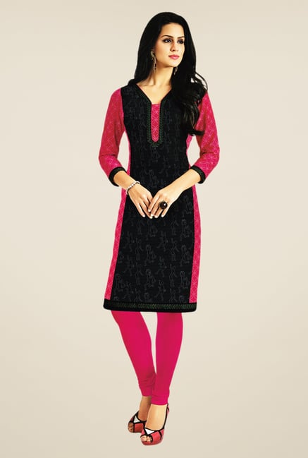 Salwar Studio Black & Pink Cotton Printed Unstitched Kurti Salwar Studio Black & Pink Cotton Printed Unstitched Kurti