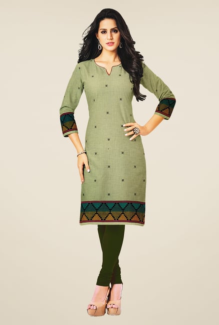 Salwar Studio Olive Cotton Self Printed Unstitched Kurti Salwar Studio Olive Cotton Self Printed Unstitched Kurti