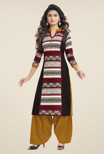Salwar Studio Black & Maroon Printed Unstitched Kurti Salwar Studio Black & Maroon Printed Unstitched Kurti