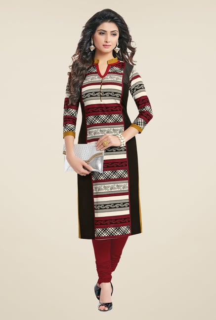 Salwar Studio Black & Maroon Printed Unstitched Kurti Salwar Studio Black & Maroon Printed Unstitched Kurti