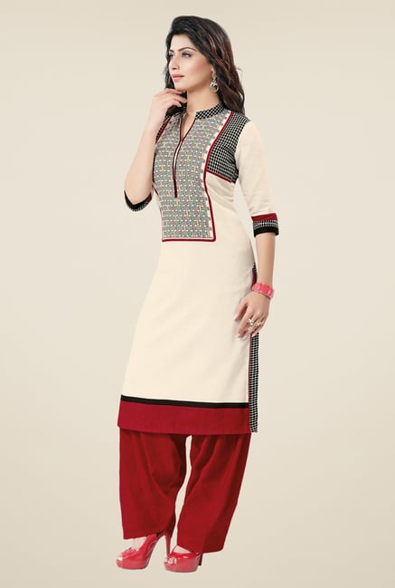 Salwar Studio Cream & Black Printed Unstitched Kurti Salwar Studio Cream & Black Printed Unstitched Kurti