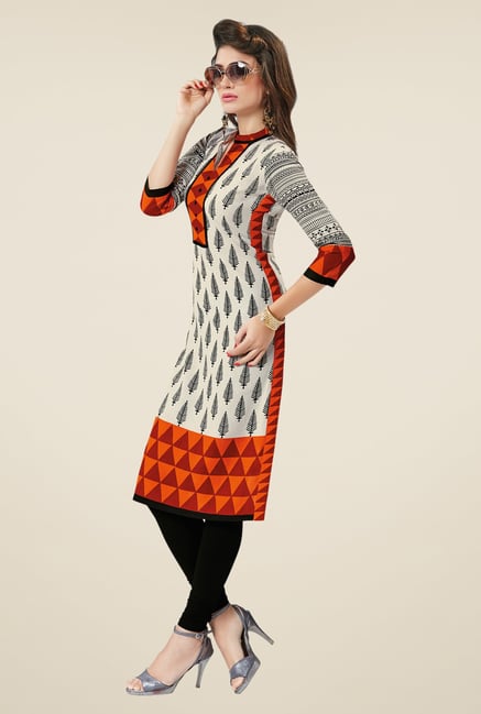Salwar Studio Cream & Orange Printed Unstitched Kurti Salwar Studio Cream & Orange Printed Unstitched Kurti