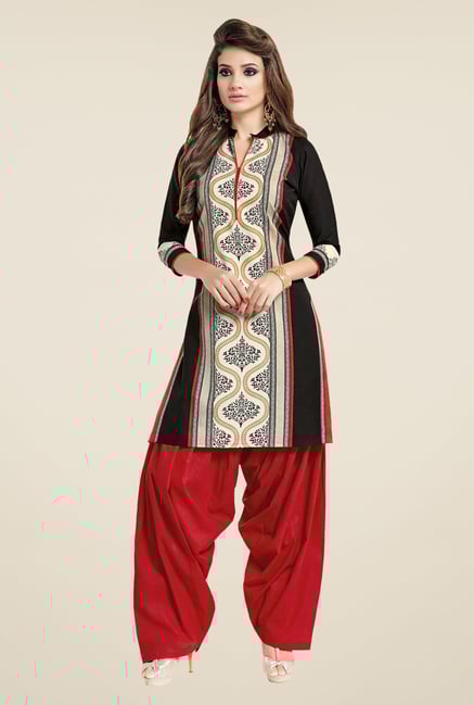 Salwar Studio Black & Red Floral Print Unstitched Kurti Salwar Studio Black & Red Floral Print Unstitched Kurti