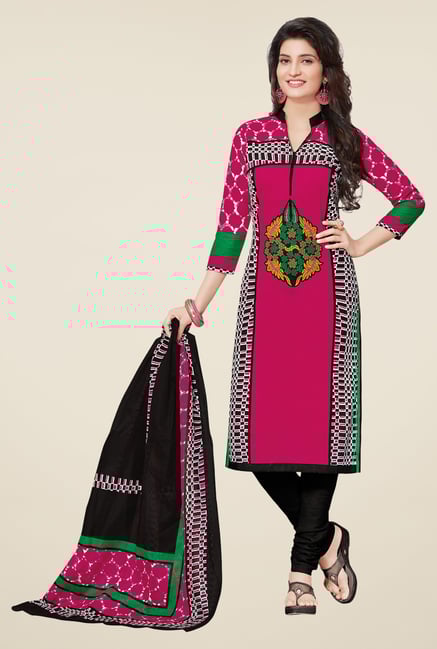 Salwar Studio Pink & Black Cotton Printed Dress Material Salwar Studio Pink & Black Cotton Printed Dress Material