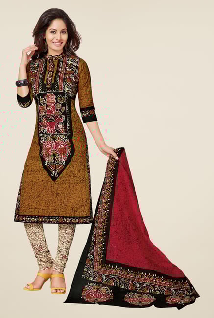 Salwar Studio Mustard & Beige Cotton Printed Dress Material Salwar Studio Mustard & Beige Cotton Printed Dress Material