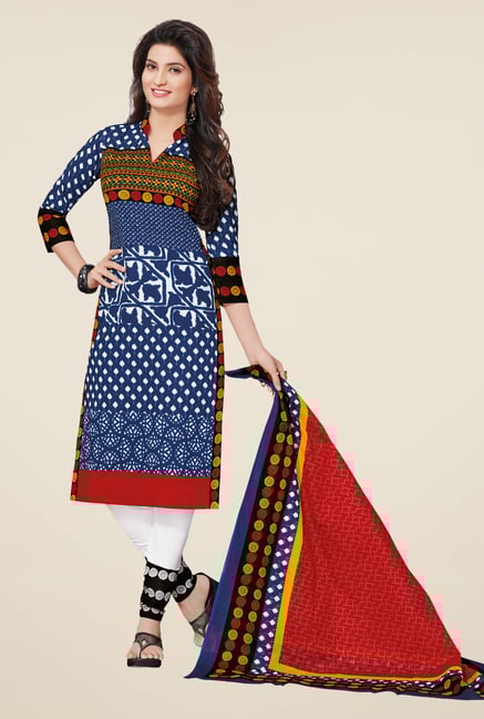 Salwar Studio Indigo & White Cotton Printed Dress Material Salwar Studio Indigo & White Cotton Printed Dress Material