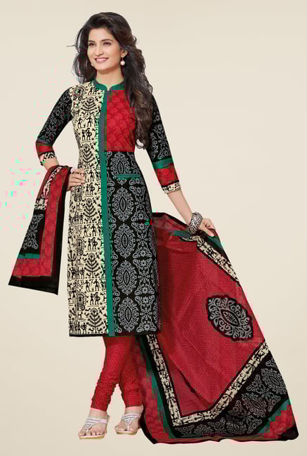 Salwar Studio Black & Red Cotton Floral Print Dress Material Salwar Studio Black & Red Cotton Floral Print Dress Material