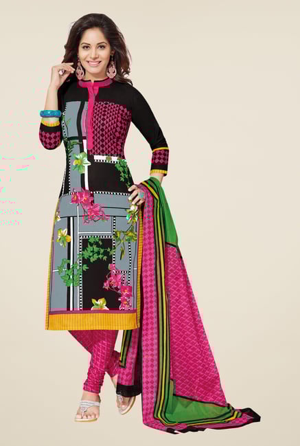 Salwar Studio Black & Pink Floral Print Dress Material Salwar Studio Black & Pink Floral Print Dress Material