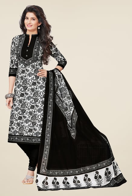 Salwar Studio White & Black Floral Print Dress Material Salwar Studio White & Black Floral Print Dress Material