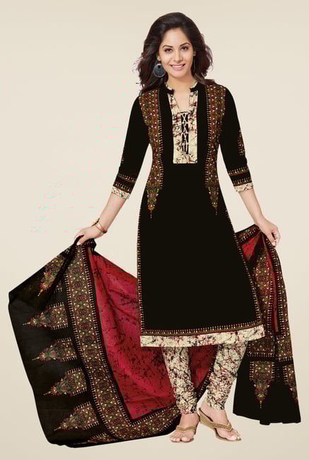 Salwar Studio Black & Beige Cotton Printed Dress Material Salwar Studio Black & Beige Cotton Printed Dress Material