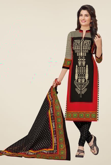 Salwar Studio Black & Red Cotton Ikkat Dress Material Salwar Studio Black & Red Cotton Ikkat Dress Material