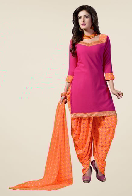 Salwar Studio Pink & Orange Synthetic Solid Dress Material Salwar Studio Pink & Orange Synthetic Solid Dress Material