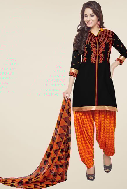 Salwar Studio Black & Orange Printed Dress Material Salwar Studio Black & Orange Printed Dress Material