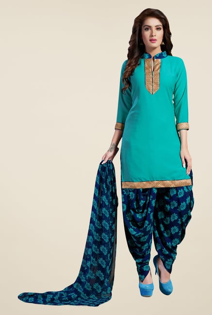 Salwar Studio Turquoise & Navy Solid Dress Material Salwar Studio Turquoise & Navy Solid Dress Material