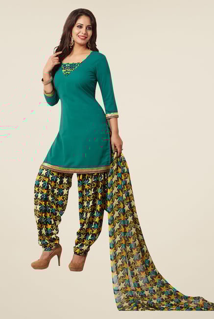 Salwar Studio Teal & Yellow Synthetic Solid Dress Material Salwar Studio Teal & Yellow Synthetic Solid Dress Material