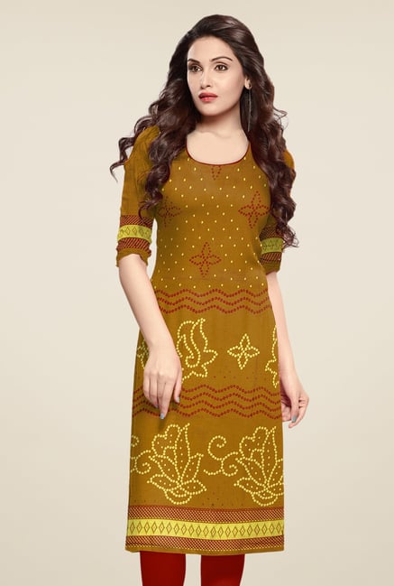 Salwar Studio Olive Unstitched Bandhani Kurti Fabric Salwar Studio Olive Unstitched Bandhani Kurti Fabric