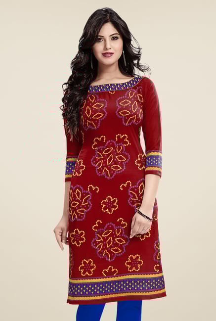 Salwar Studio Red Unstitched Bandhani Kurti Fabric Salwar Studio Red Unstitched Bandhani Kurti Fabric