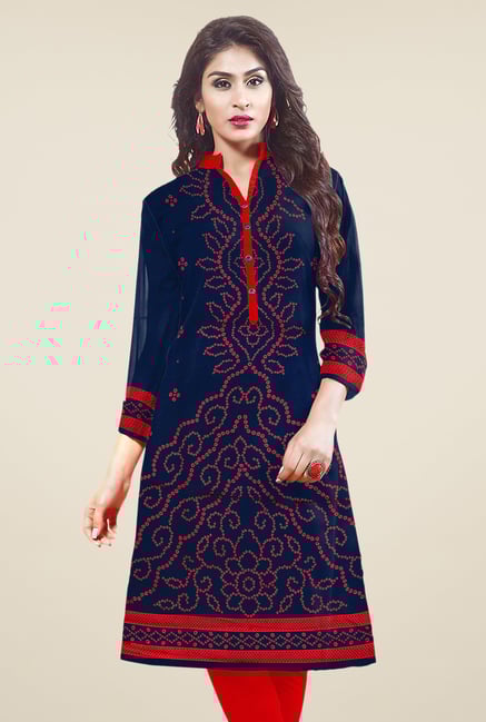 Salwar Studio Navy Unstitched Bandhani Kurti Fabric Salwar Studio Navy Unstitched Bandhani Kurti Fabric