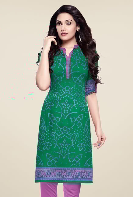 Salwar Studio Green Unstitched Bandhani Kurti Fabric Salwar Studio Green Unstitched Bandhani Kurti Fabric