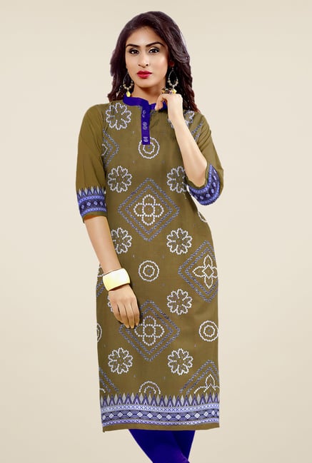 Salwar Studio Olive Unstitched Bandhani Kurti Fabric Salwar Studio Olive Unstitched Bandhani Kurti Fabric