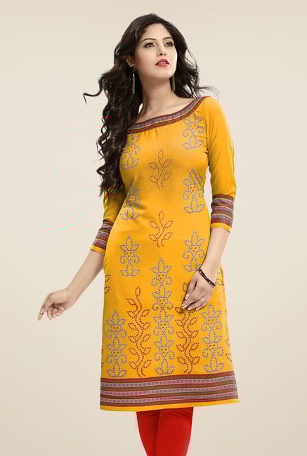 Salwar Studio Yellow Unstitched Bandhani Kurti Fabric Salwar Studio Yellow Unstitched Bandhani Kurti Fabric