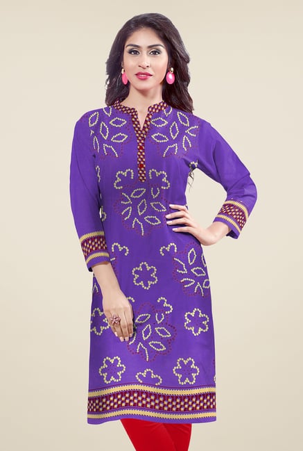 Salwar Studio Purple Unstitched Bandhani Kurti Fabric Salwar Studio Purple Unstitched Bandhani Kurti Fabric