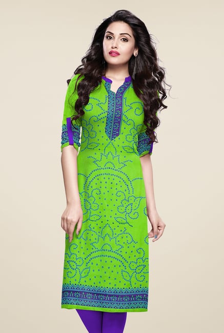 Salwar Studio Green Unstitched Bandhani Kurti Fabric Salwar Studio Green Unstitched Bandhani Kurti Fabric