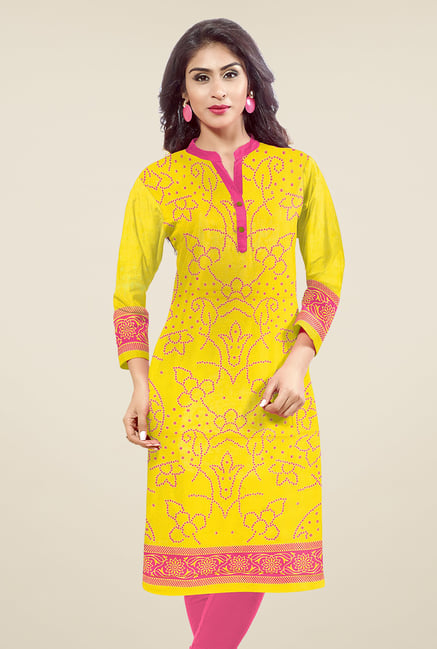 Salwar Studio Yellow Unstitched Bandhani Kurti Fabric Salwar Studio Yellow Unstitched Bandhani Kurti Fabric