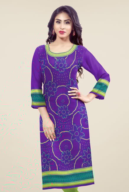 Salwar Studio Purple Unstitched Bandhani Kurti Fabric Salwar Studio Purple Unstitched Bandhani Kurti Fabric